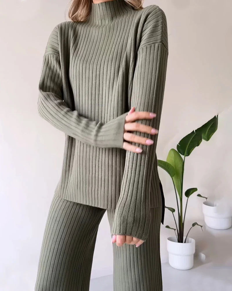 Women's Casual Knit Co-Ord – Side Slit Two-Piece Set