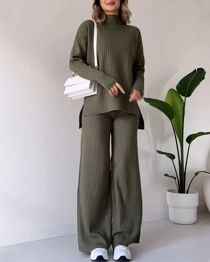 Women's Casual Knit Co-Ord – Side Slit Two-Piece Set