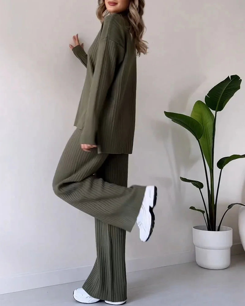 Women's Casual Knit Co-Ord – Side Slit Two-Piece Set