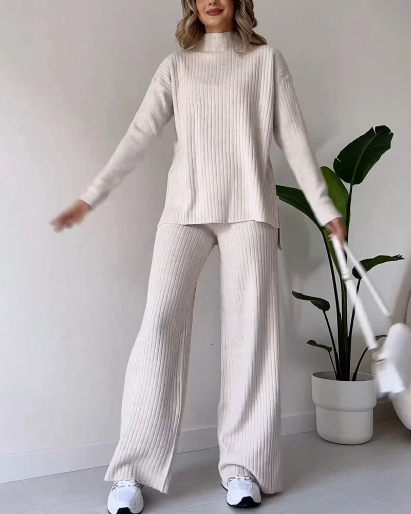 Women's Casual Knit Co-Ord – Side Slit Two-Piece Set