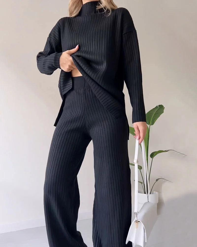 Women's Casual Knit Co-Ord – Side Slit Two-Piece Set