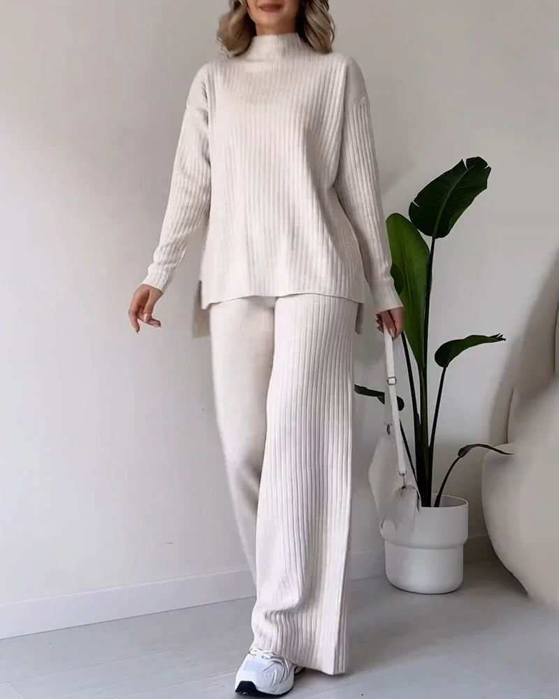 Women's Casual Knit Co-Ord – Side Slit Two-Piece Set