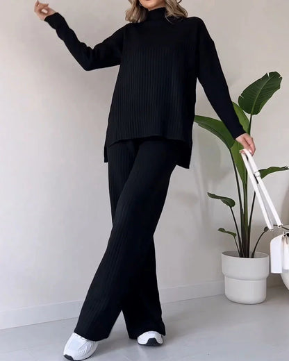 Women's Casual Knit Co-Ord – Side Slit Two-Piece Set