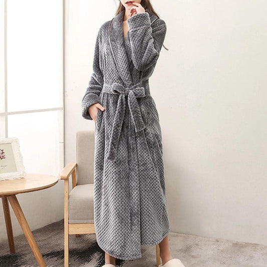 Women's Fleece Bathrobe – Warm Hooded Dressing Gown