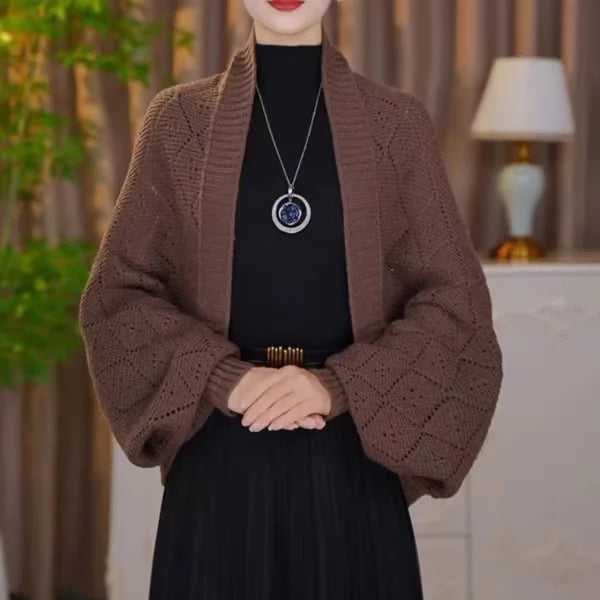 Scarf collar knit cardigan – back view