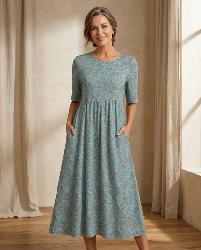 Floral V-Neck Midi Dress – Women's Printed Summer Dress