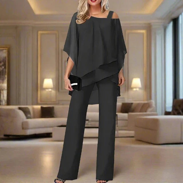Women's Chiffon Two-Piece Set – Elegant Evening Ensemble