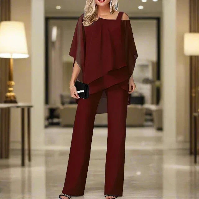 Women's Chiffon Two-Piece Set – Elegant Evening Ensemble
