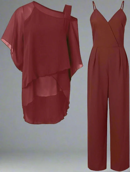 Women's Chiffon Two-Piece Set – Elegant Evening Ensemble