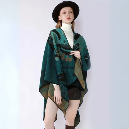 Women's reversible poncho – fish scale knit front