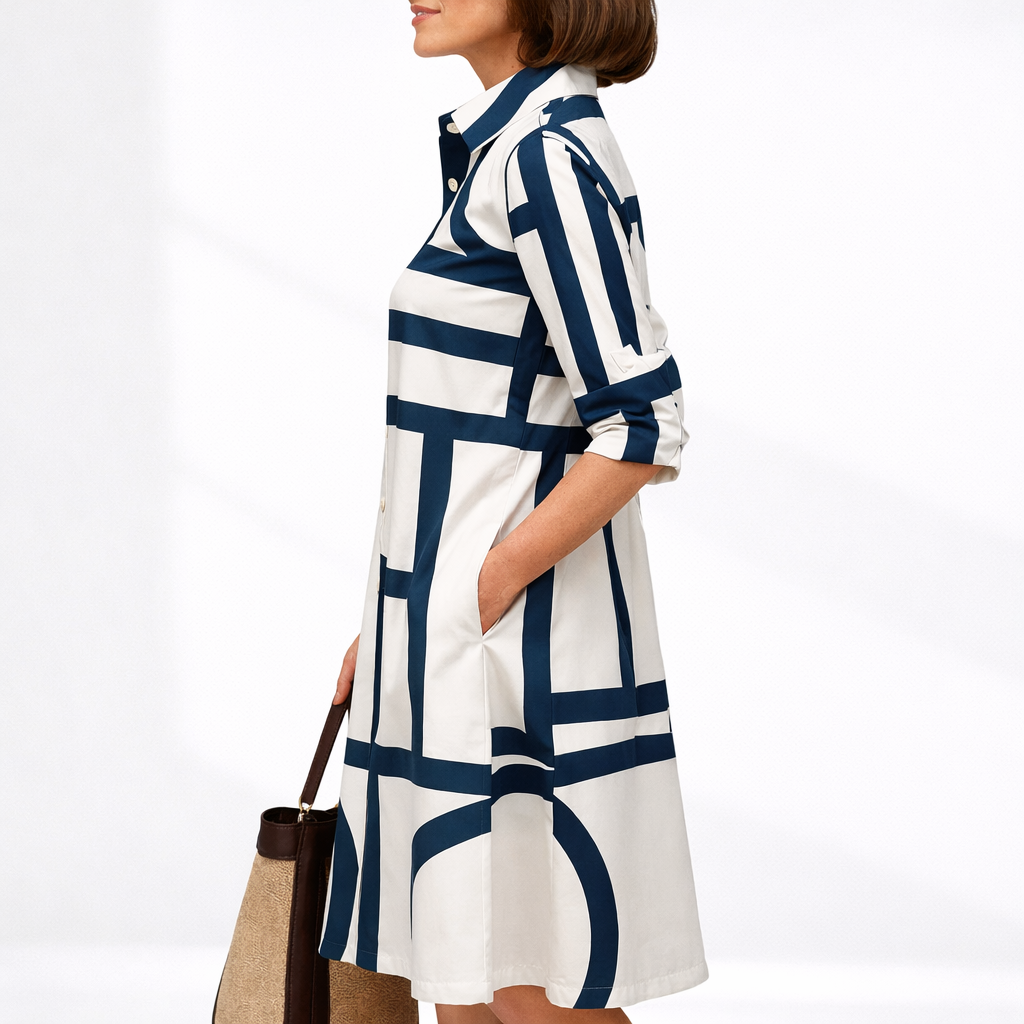 Geometric Print Midi Dress – Women's Elegant Summer Dress