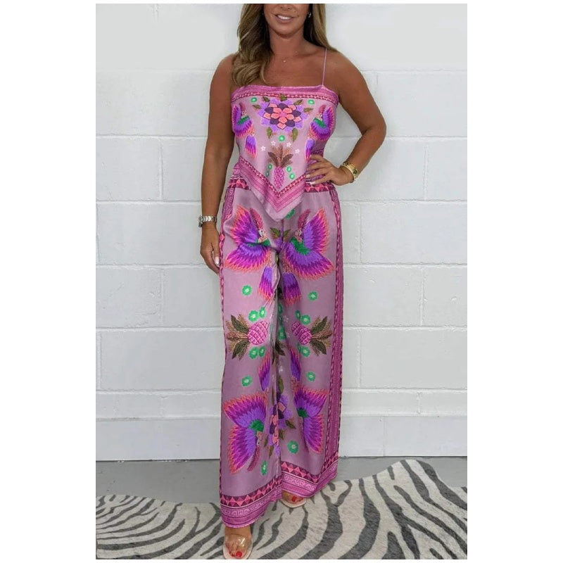 Women's Printed Co-Ord Set – Spaghetti Strap Top and Pants