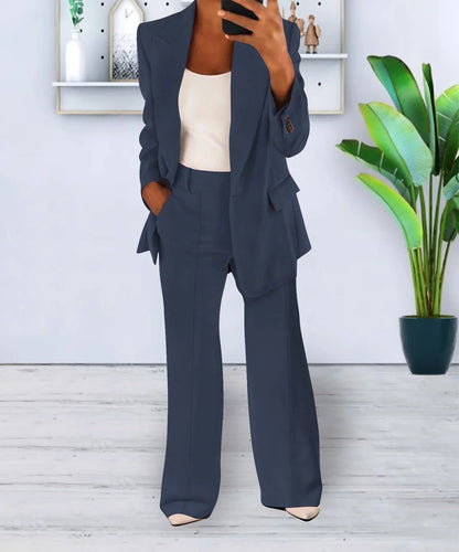 Women's Two-Piece Suit Set – Chic Blazer and Trousers