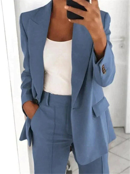 Women's Two-Piece Suit Set – Chic Blazer and Trousers