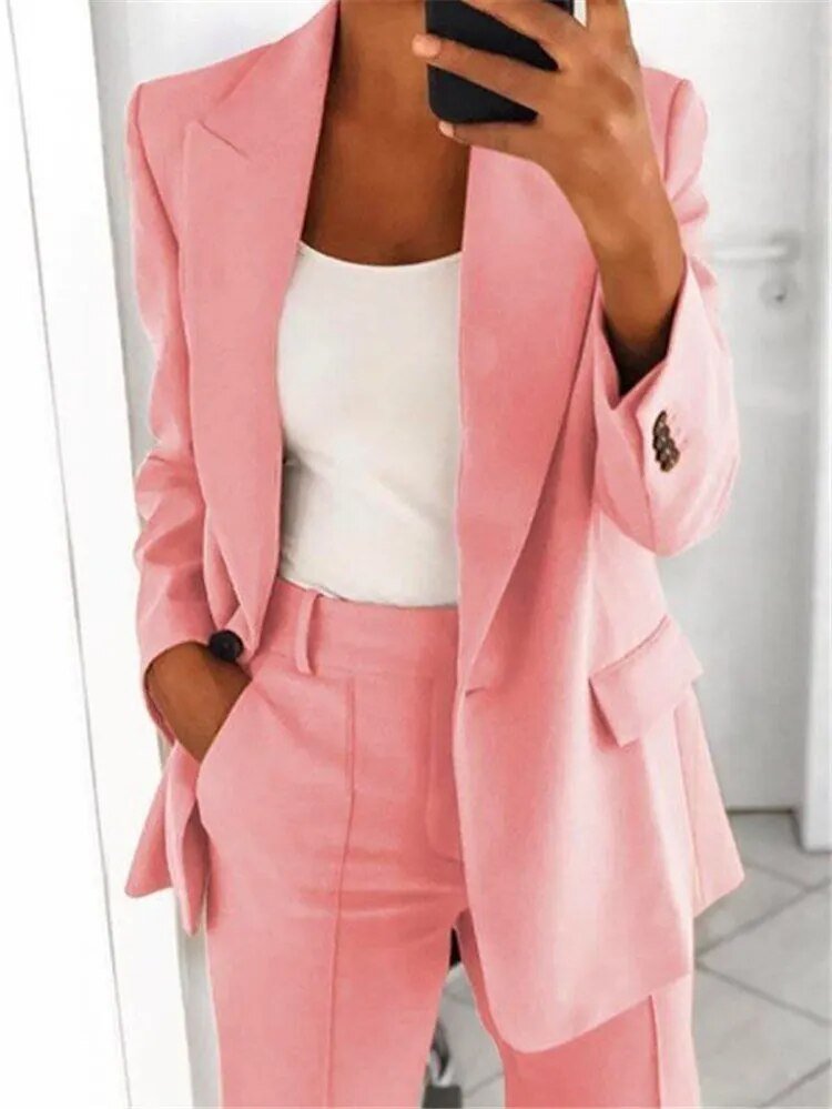 Women's Two-Piece Suit Set – Chic Blazer and Trousers