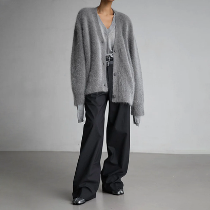 Open-front textured cardigan – side view