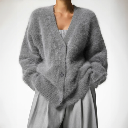 Women's textured cardigan – styled view