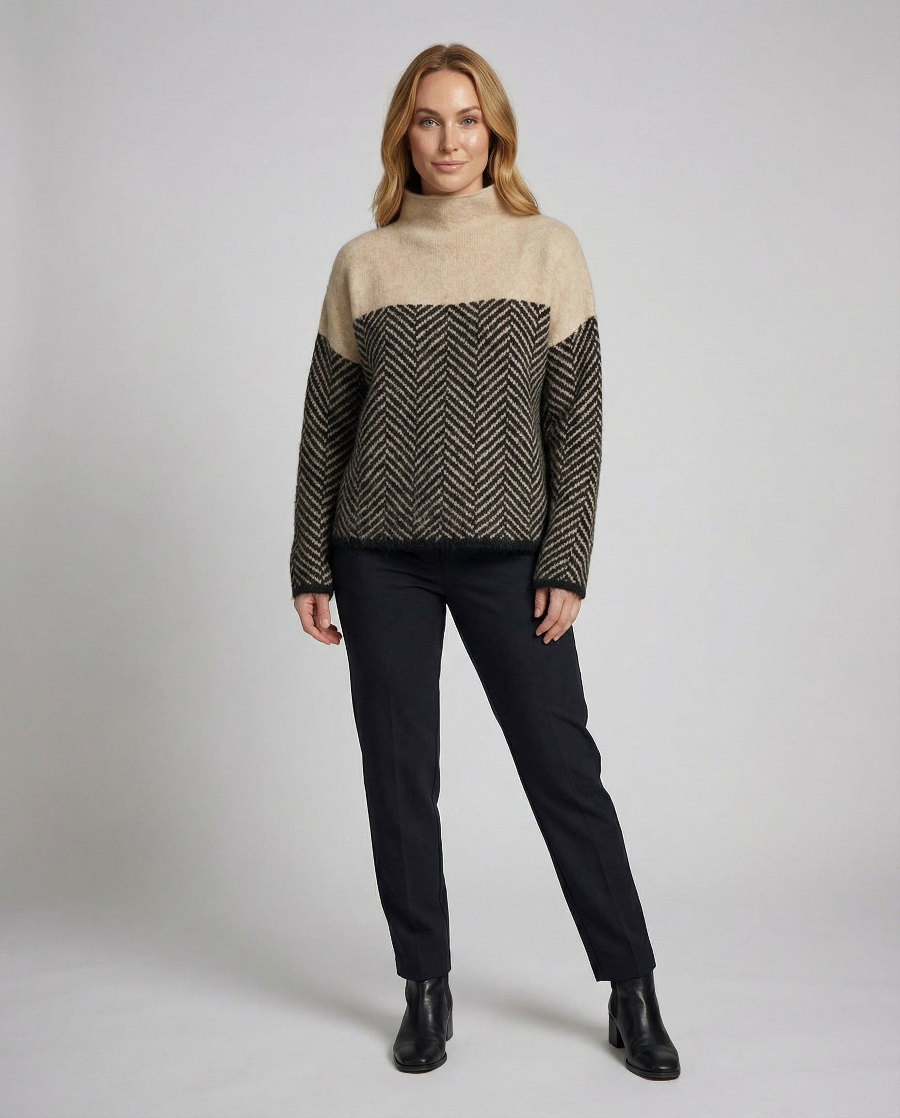 Women's mock neck sweater – elegant knit front view