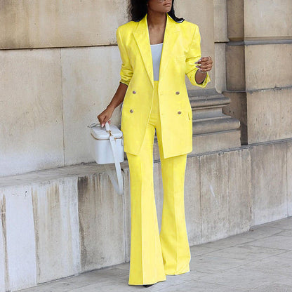 Women's Double-Breasted Blazer and Flared Trouser Set