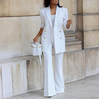 Women's Double-Breasted Blazer and Flared Trouser Set