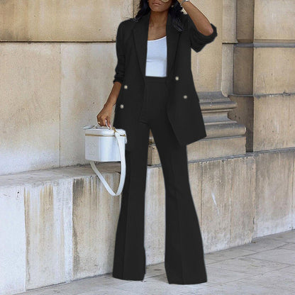 Women's Double-Breasted Blazer and Flared Trouser Set