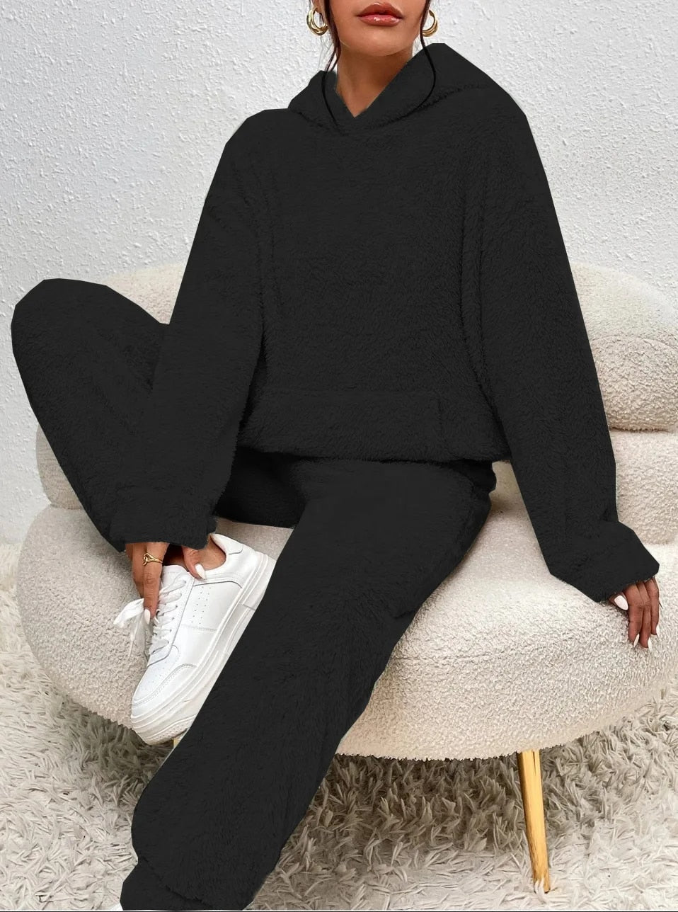 Women's Fleece Loungewear Set – Hooded Two-Piece Co-Ord