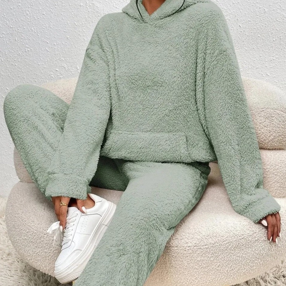 Women's Fleece Loungewear Set – Hooded Two-Piece Co-Ord