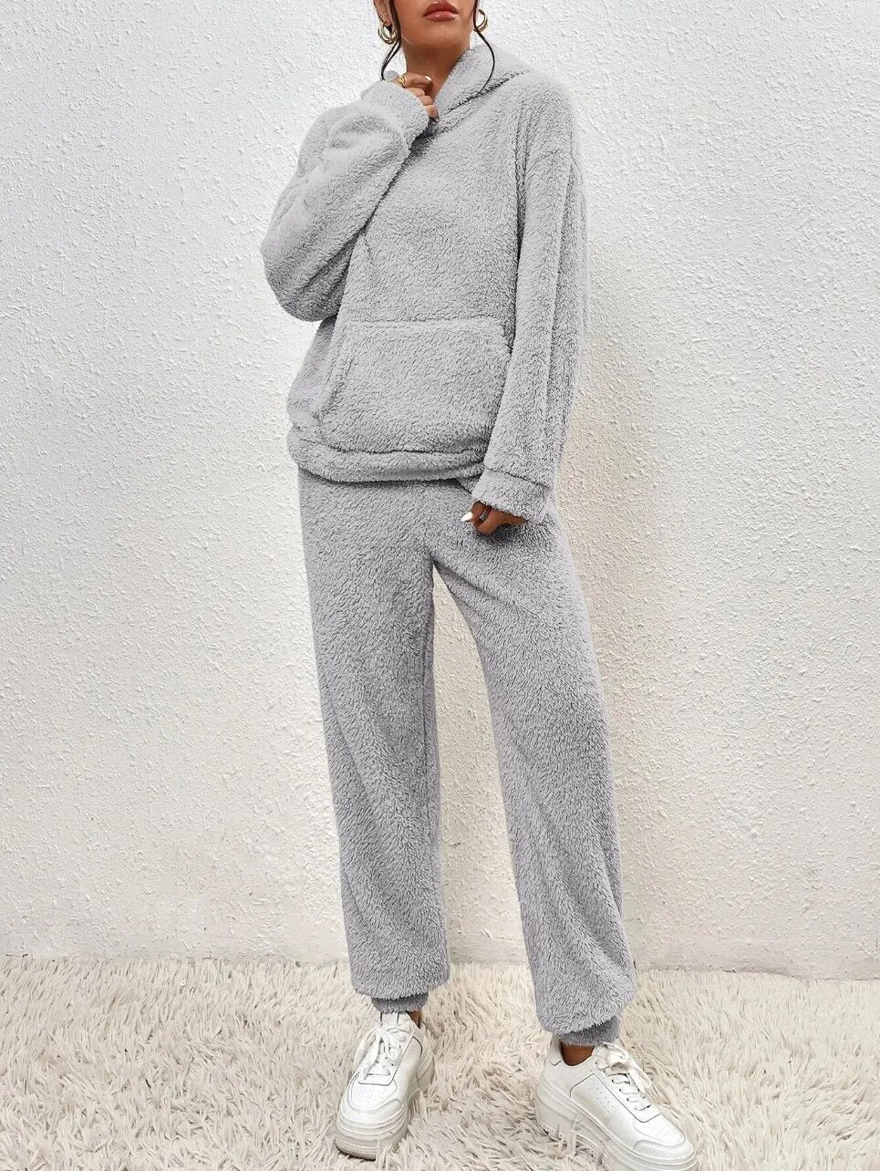 Women's Fleece Loungewear Set – Hooded Two-Piece Co-Ord
