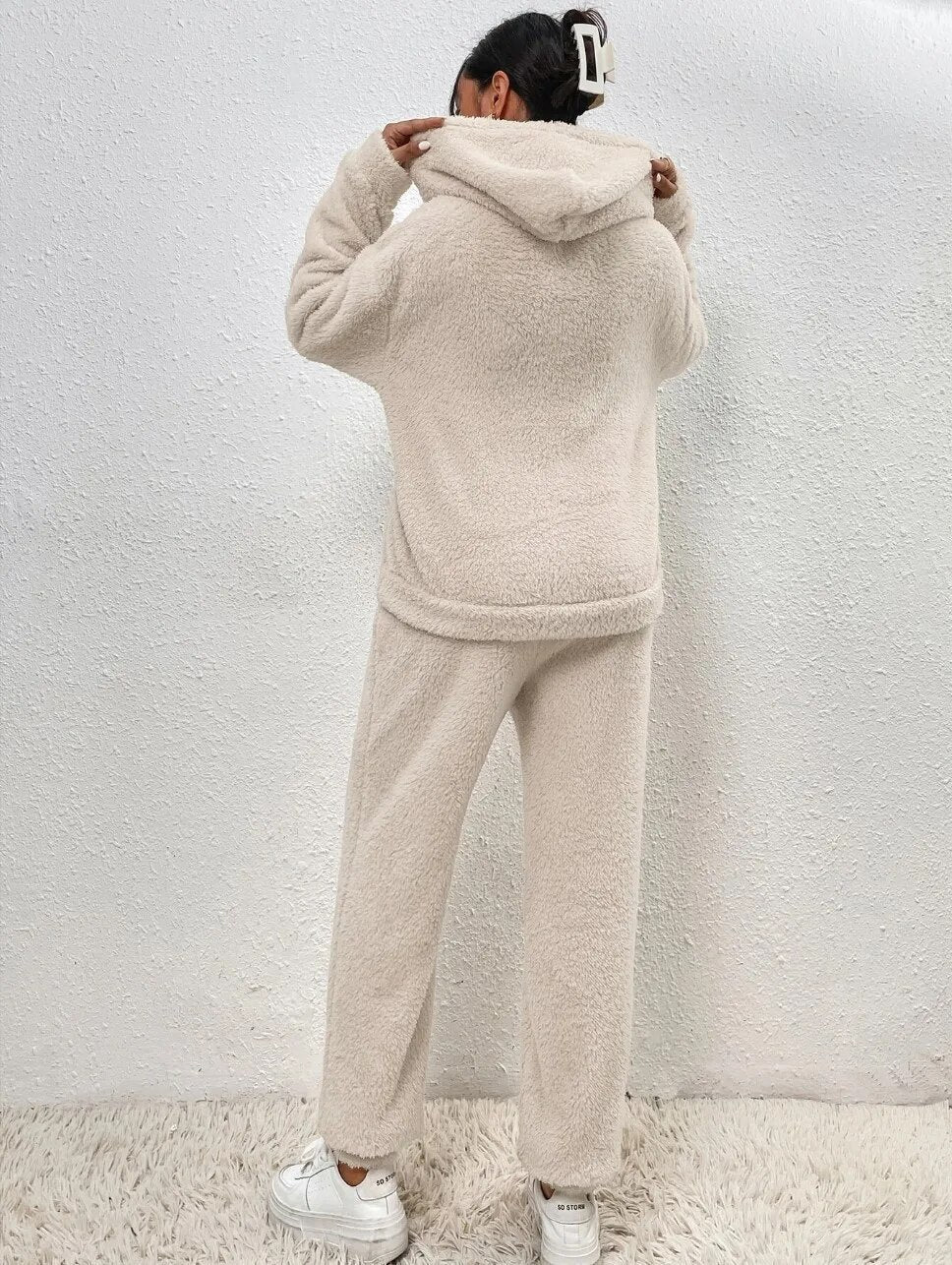 Women's Fleece Loungewear Set – Hooded Two-Piece Co-Ord
