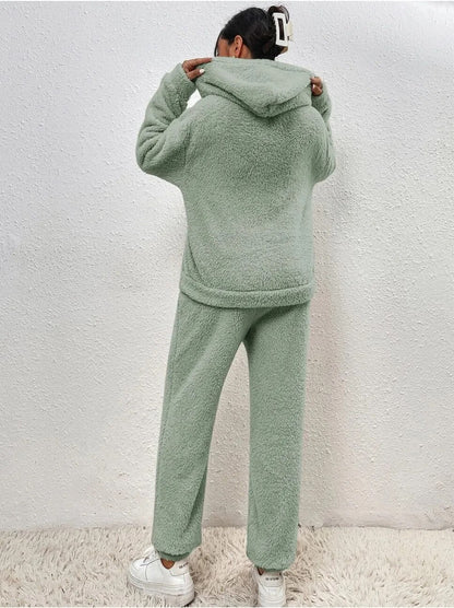 Women's Fleece Loungewear Set – Hooded Two-Piece Co-Ord