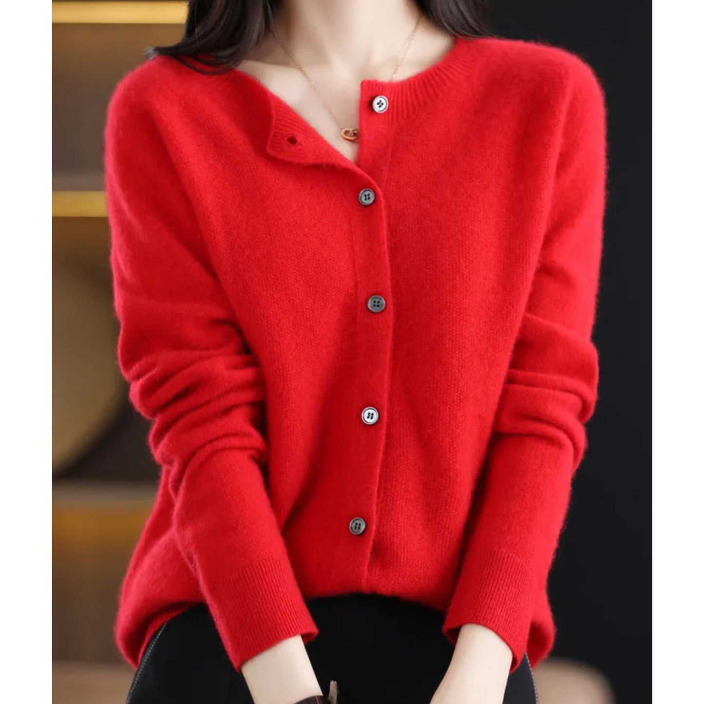 Women's Button-Front Knit Cardigan – Soft Round Neck