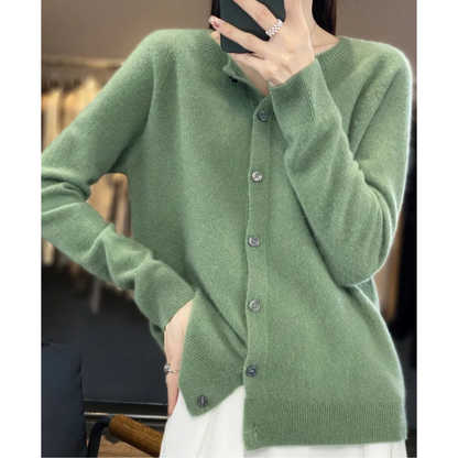 Women's Button-Front Knit Cardigan – Soft Round Neck