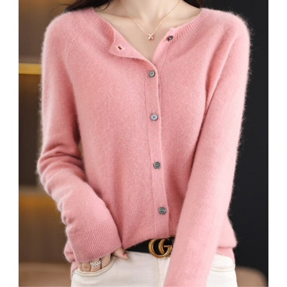 Soft knit cardigan – button closure detail