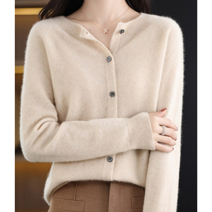 Women's Button-Front Knit Cardigan – Soft Round Neck