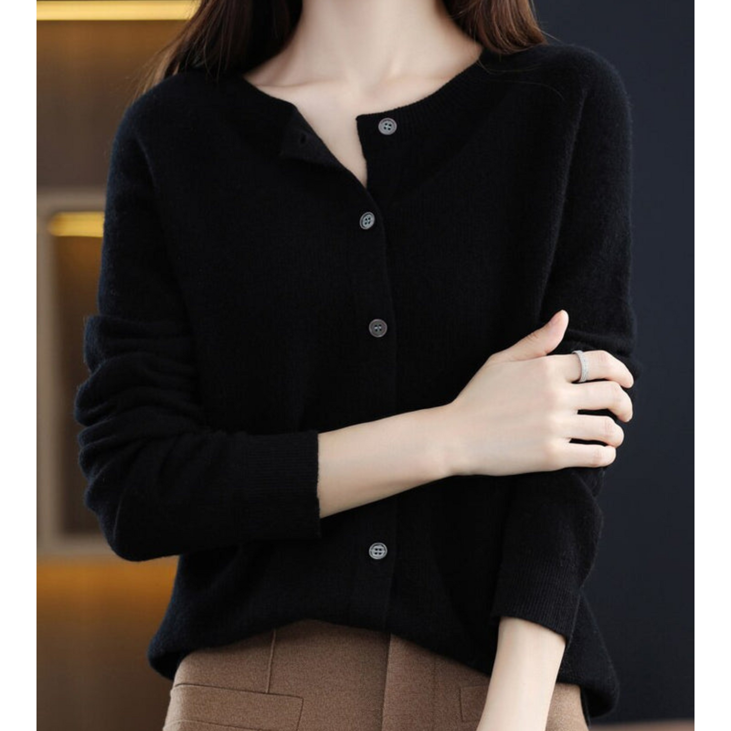 Round neck button cardigan – alternate colour