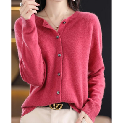 Women's button-front knit cardigan – soft round neck front view