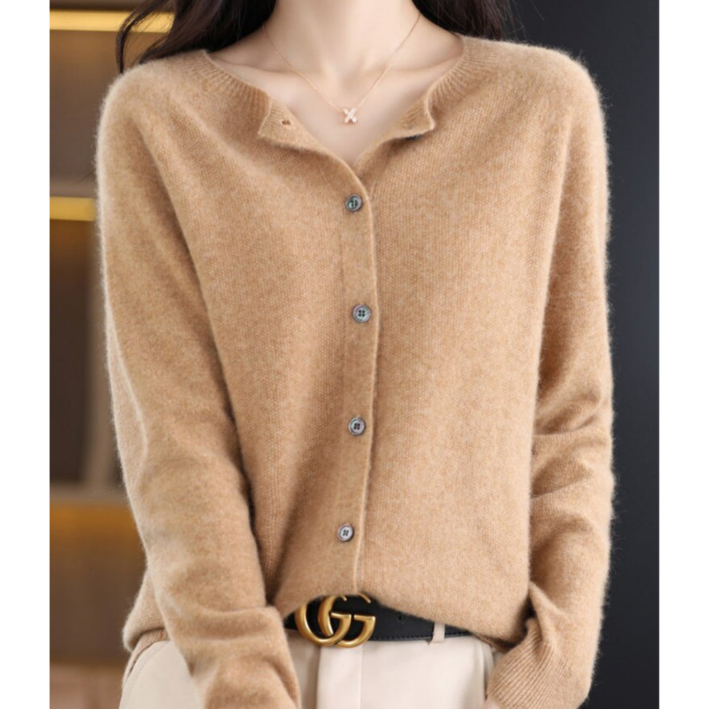 Women's Button-Front Knit Cardigan – Soft Round Neck