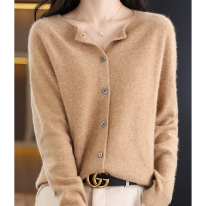 Women's Button-Front Knit Cardigan – Soft Round Neck