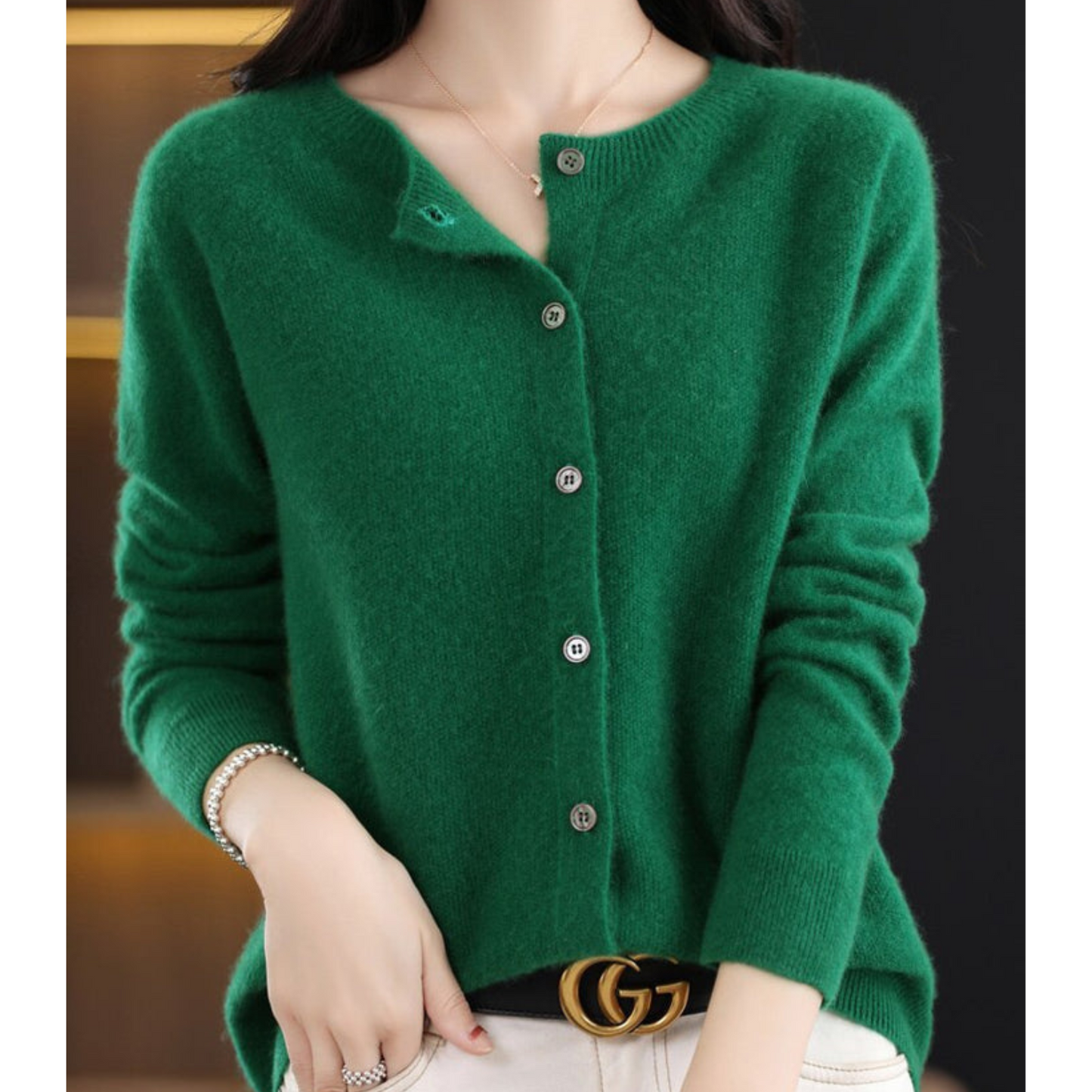 Women's Button-Front Knit Cardigan – Soft Round Neck