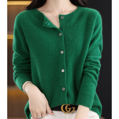 Women's Button-Front Knit Cardigan – Soft Round Neck