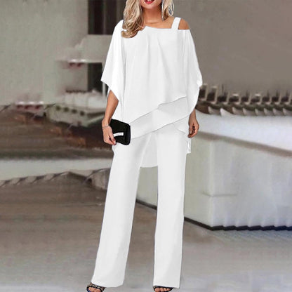 Women's Cold Shoulder Pantsuit Set – Elegant Two-Piece
