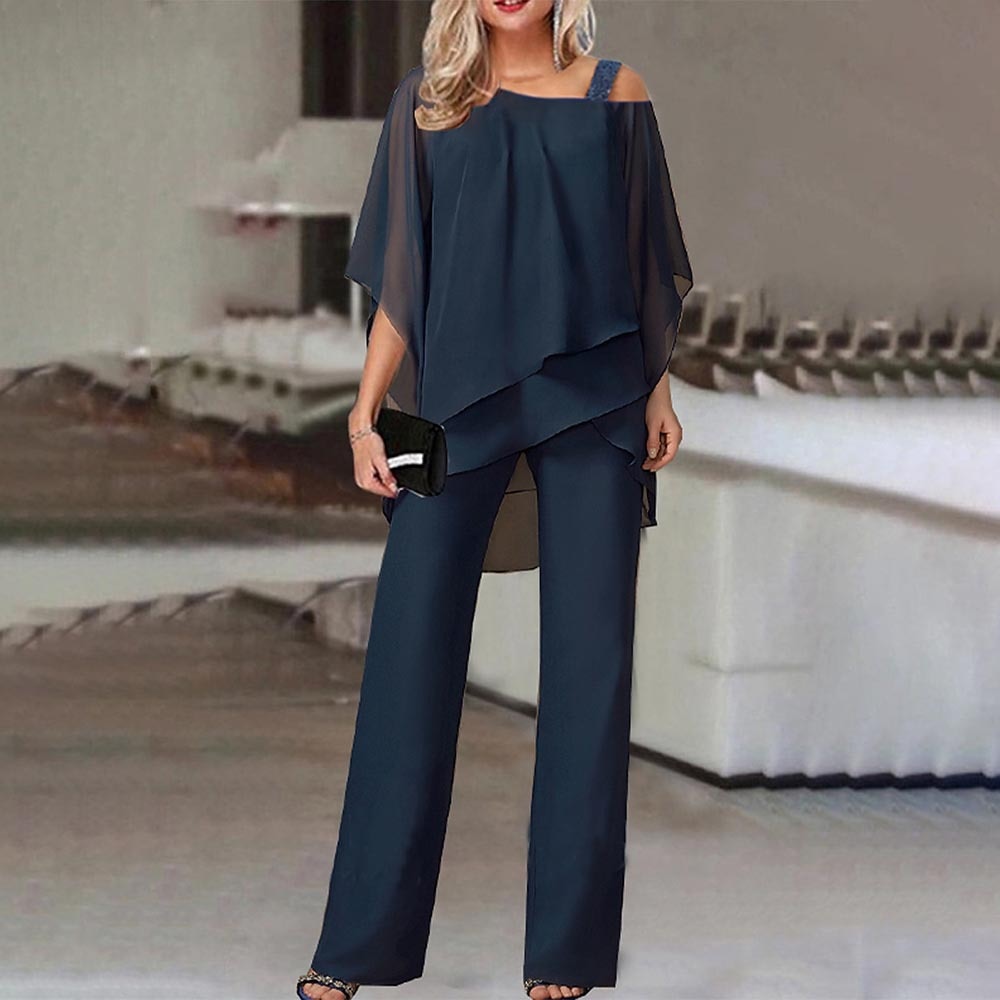 Women's Cold Shoulder Pantsuit Set – Elegant Two-Piece