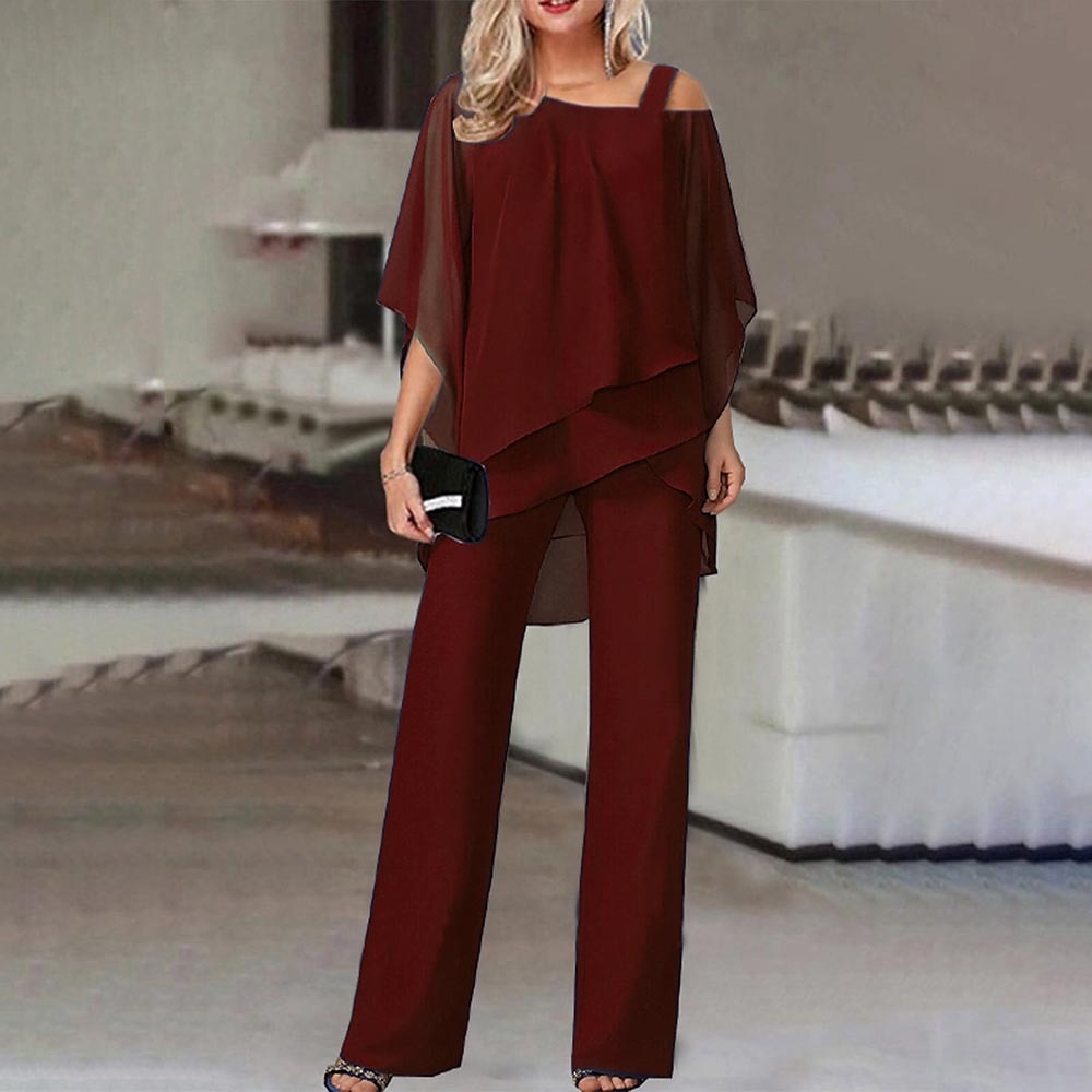 Women's Cold Shoulder Pantsuit Set – Elegant Two-Piece