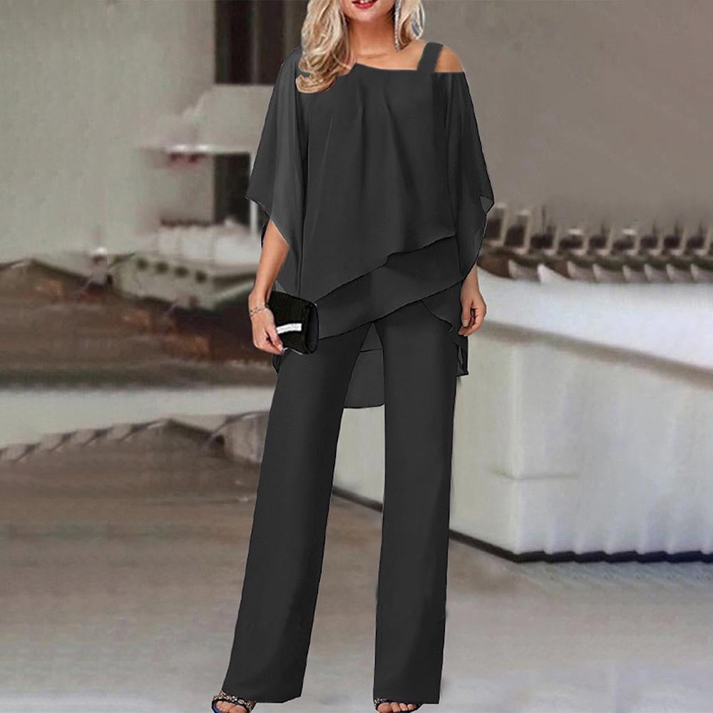 Women's Cold Shoulder Pantsuit Set – Elegant Two-Piece