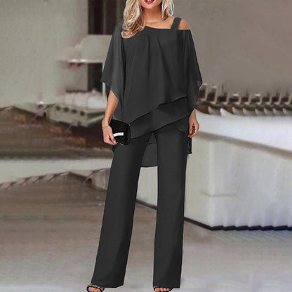 Women's Cold Shoulder Pantsuit Set – Elegant Two-Piece