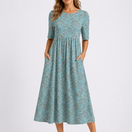 Floral V-Neck Midi Dress – Women's Printed Summer Dress